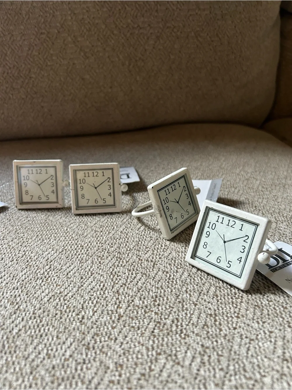 NWT Square Clock / Watch Napkin Rings in Cream Lot of 4 Quirky Unique Dining